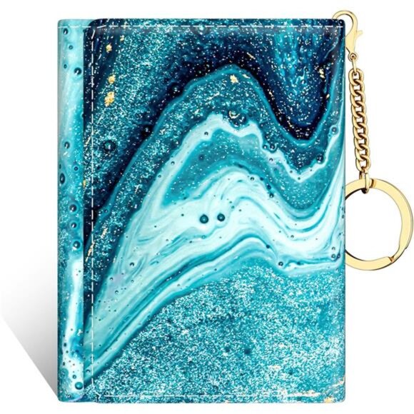 Handbags - Small Slim RFID Card Wallets for Women Cyan Marble